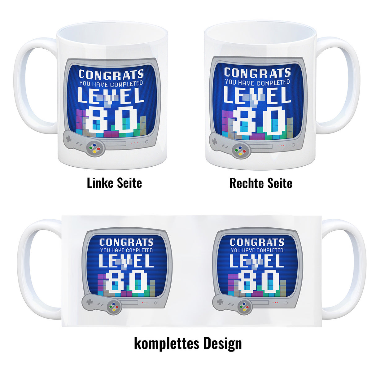 Witziger Kaffeebecher für den 80. Geburtstag mit Motiv: Gamer