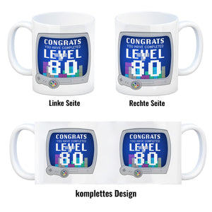 Witziger Kaffeebecher für den 80. Geburtstag mit Motiv: Gamer