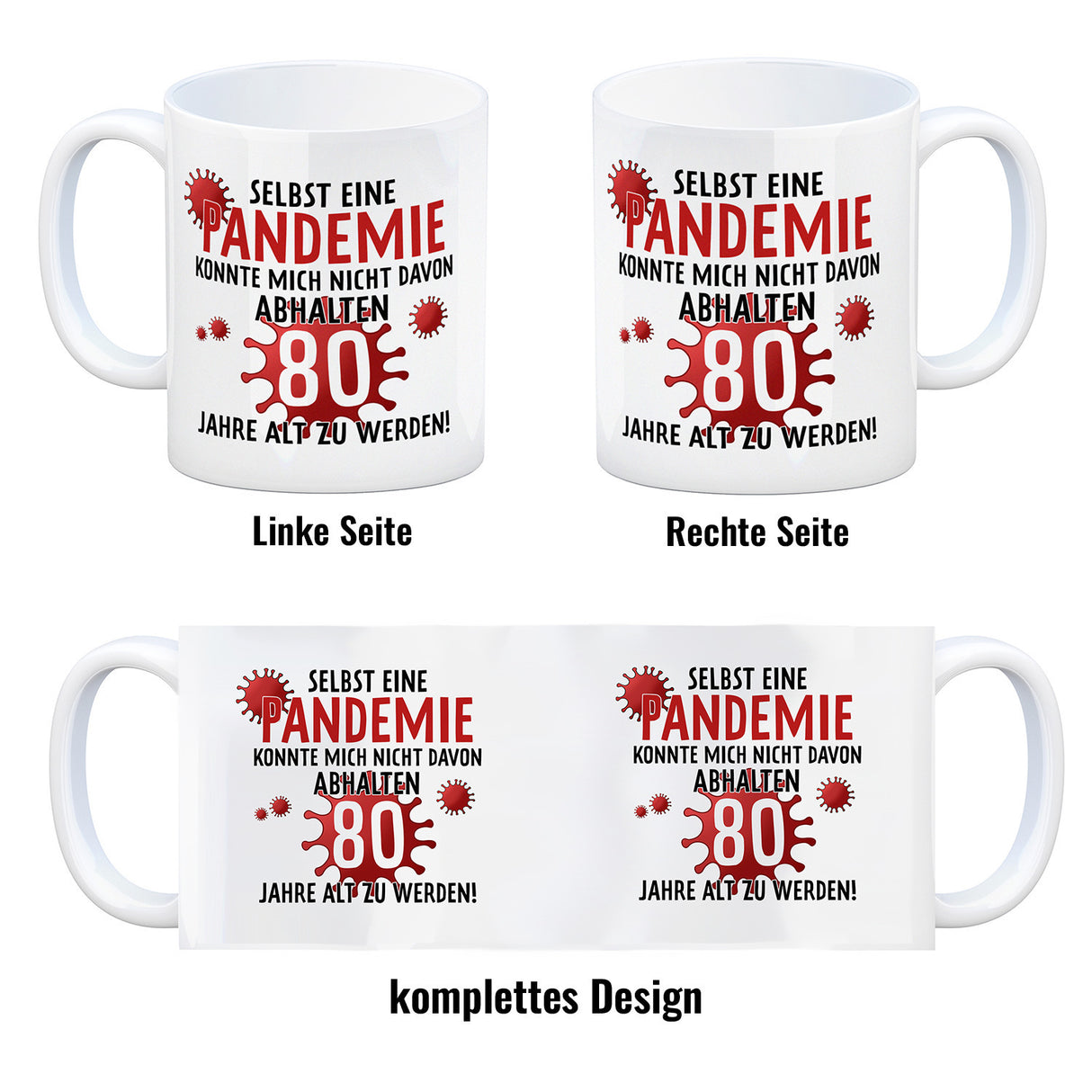Witziger Kaffeebecher für den 80. Geburtstag mit Motiv: Pandemie