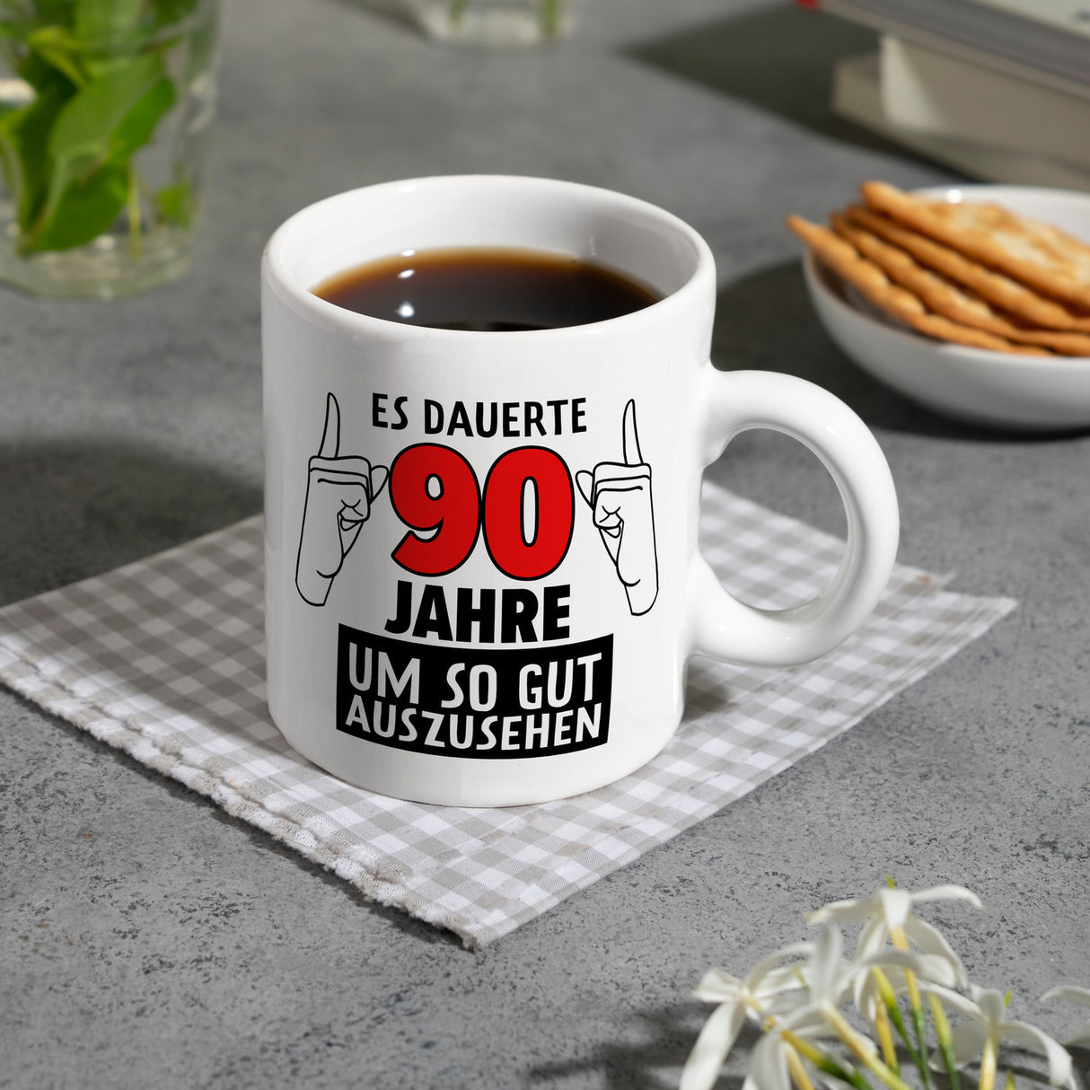Witziger Kaffeebecher für den 90. Geburtstag mit Motiv: Gutes Aussehen