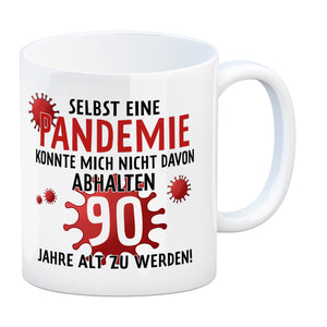 Witziger Kaffeebecher für den 90. Geburtstag mit Motiv: Pandemie