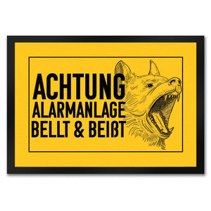 Achtung Alarmanlage bellt und beißt Fußmatte mit Hunde Motiv