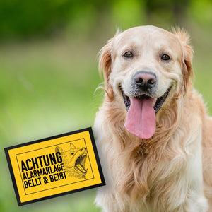 Achtung Alarmanlage bellt und beißt Fußmatte mit Hunde Motiv