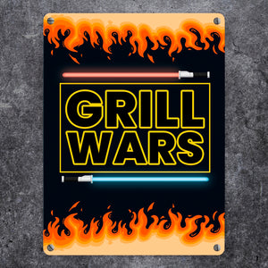Grill Wars Metallschild für den Grill mit Laserschwert