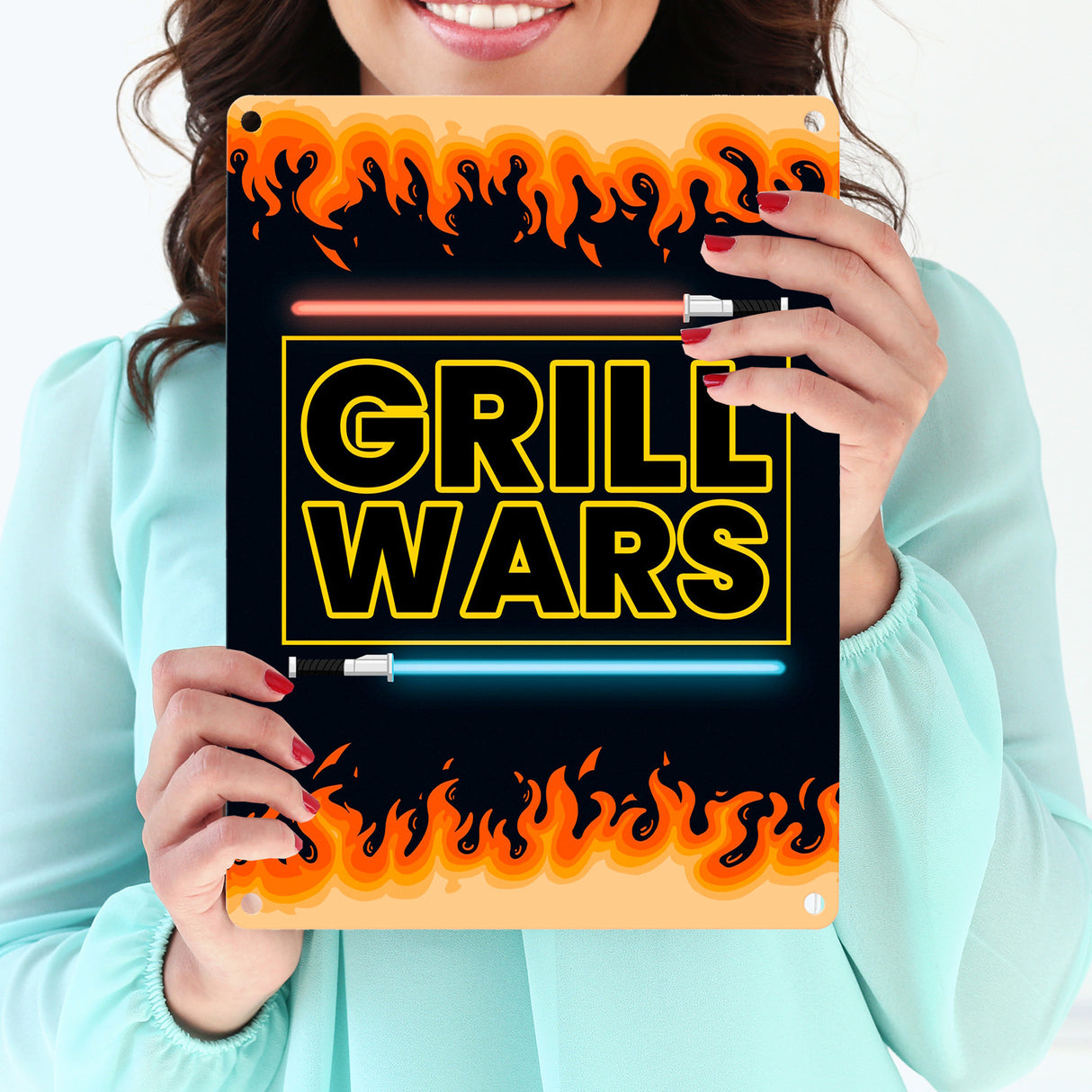 Grill Wars Metallschild für den Grill mit Laserschwert
