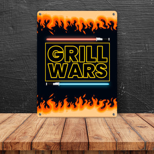 Grill Wars Metallschild für den Grill mit Laserschwert