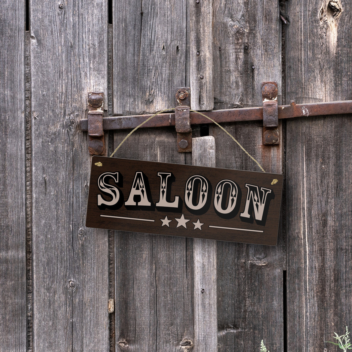 Saloon Metallschild in Holzoptik