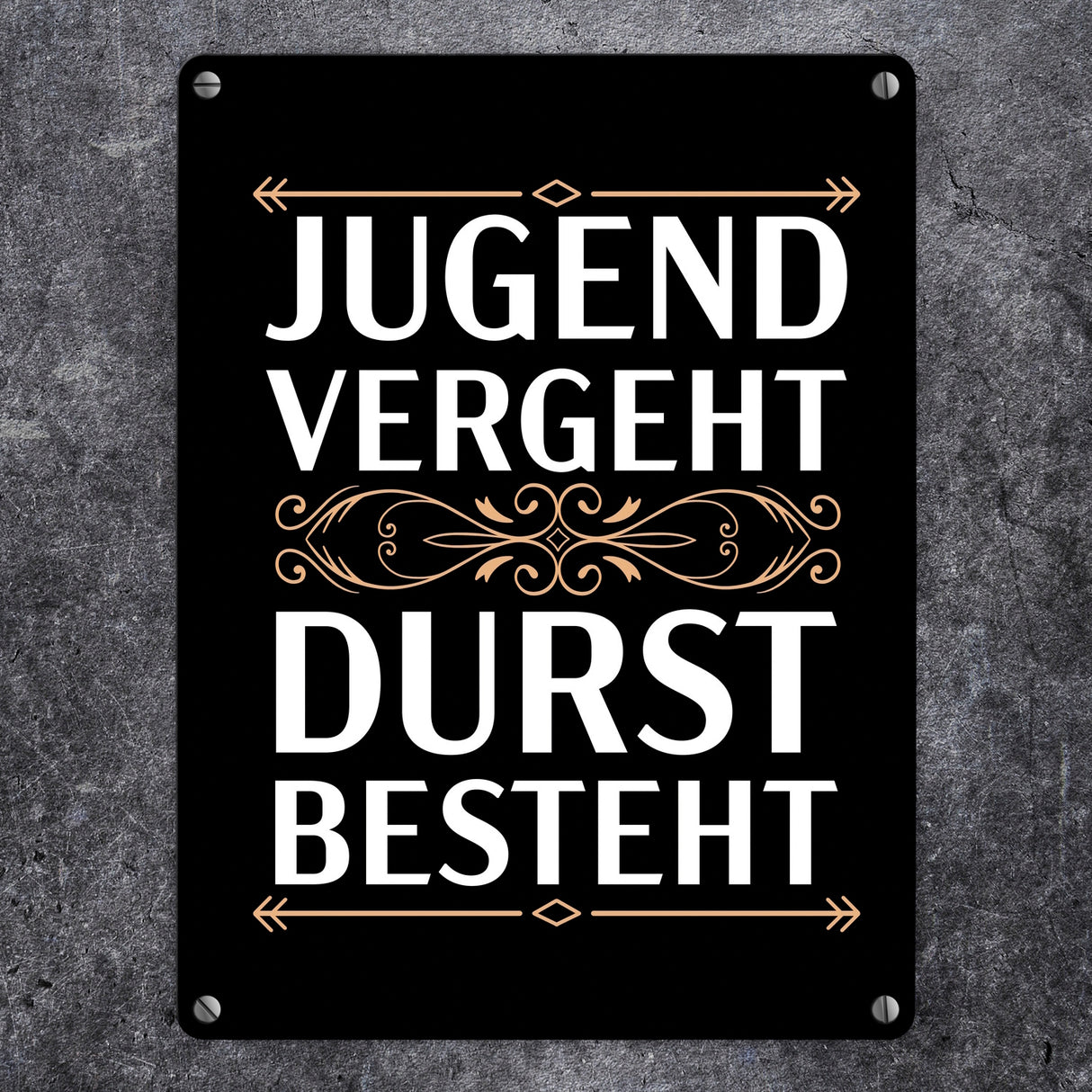 Jugend vergeht Durst besteht Metallschild mit Trinkspruch