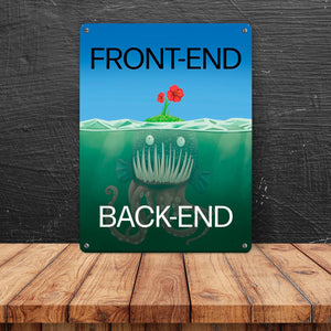 Unterschied zwischen Front-End und Back-End Metallschild für Entwickler
