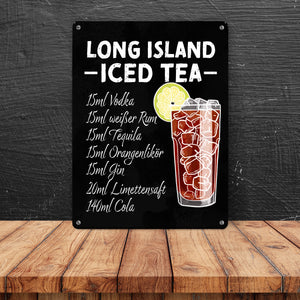 Metallschild mit Cocktailrezept für Long Island Iced Tea