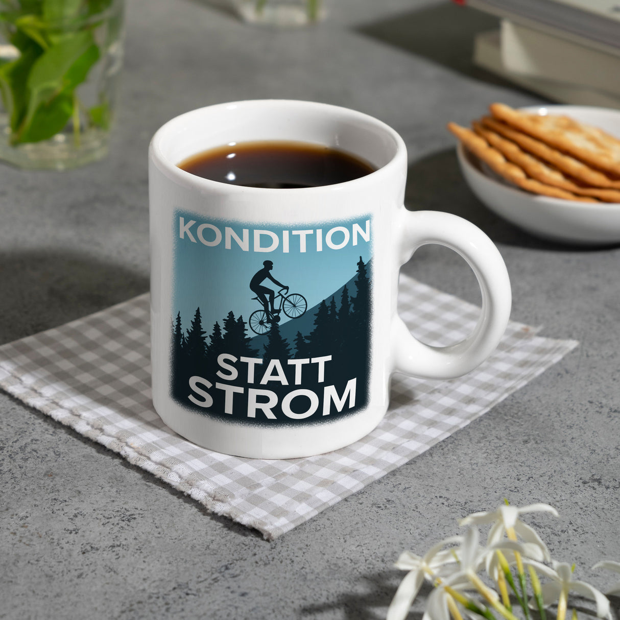 Kondition statt Strom Kaffeebecher für Fahrradfahrer