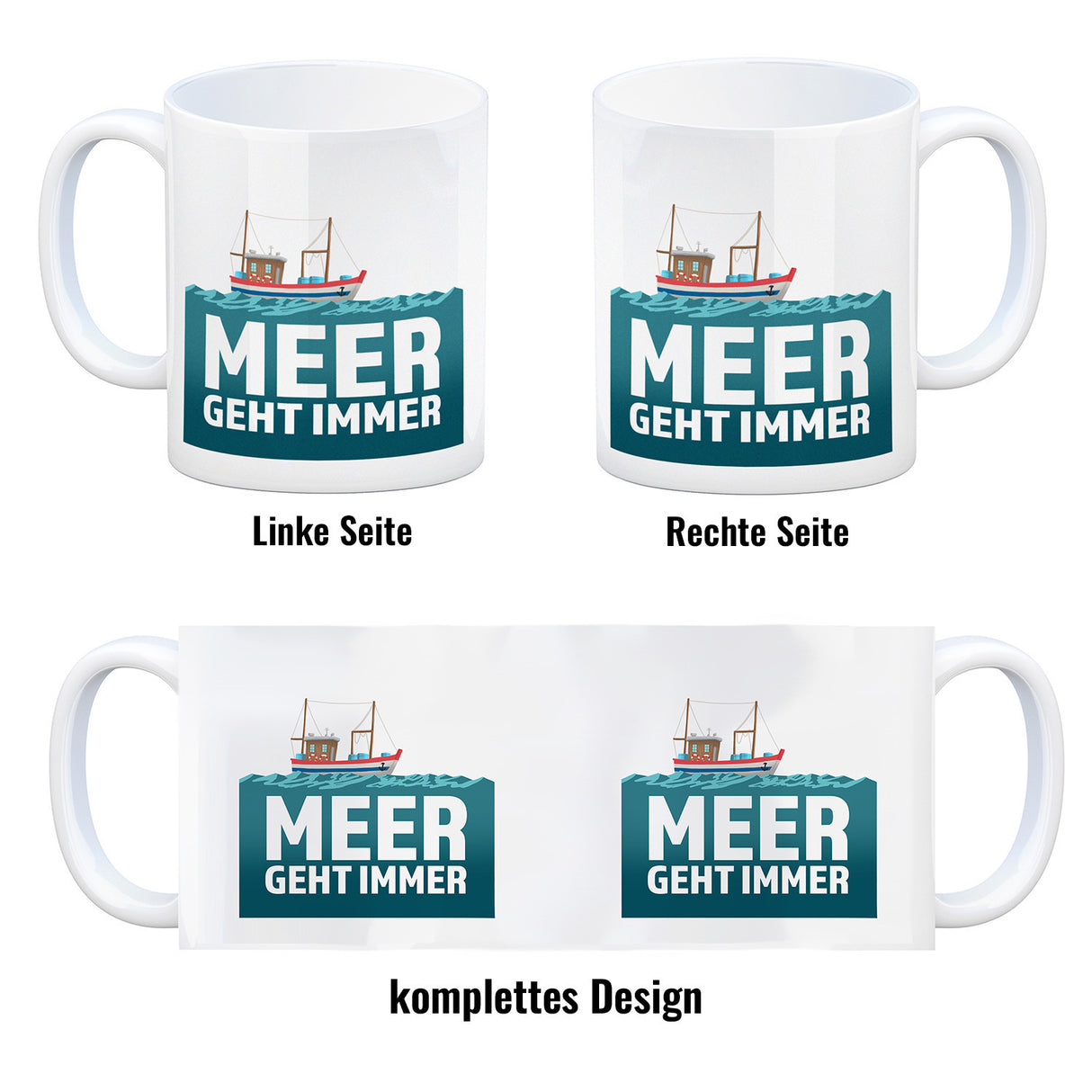 Meer geht immer Kaffeebecher mit Boot für Urlauber