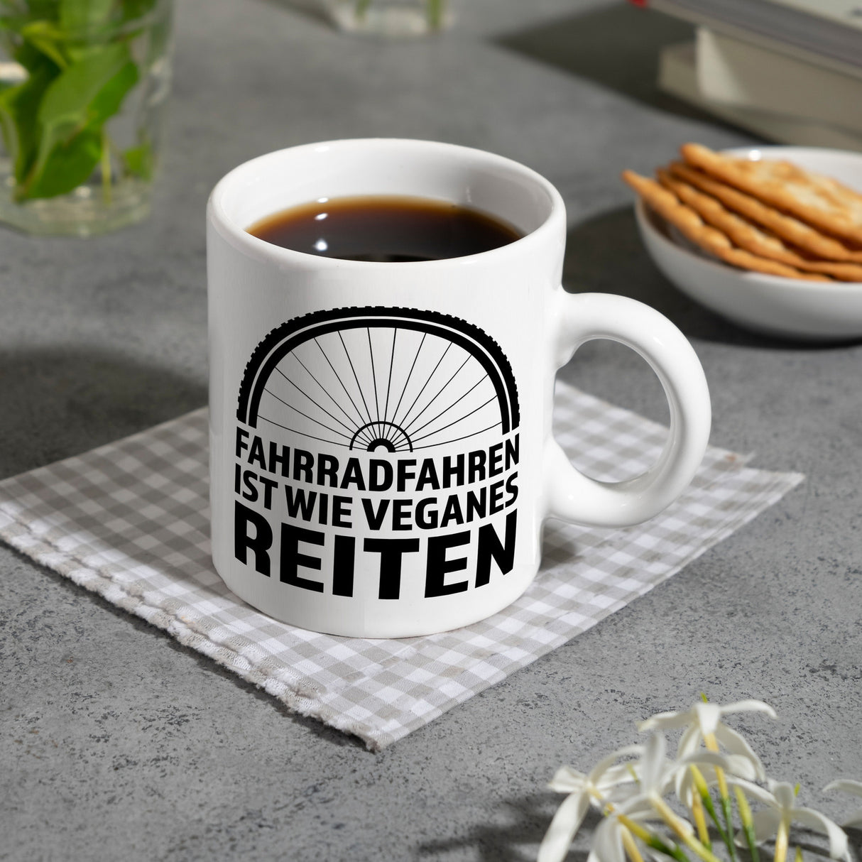 Fahrradfahren ist wie veganes Reiten Kaffeebecher für Radler