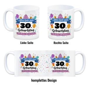 30. Geburtstag Kaffeebecher mit lustigem Spruch: Alles Gute