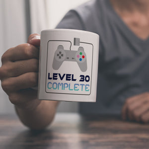 30. Geburtstag Kaffeebecher mit lustigem Spruch: Level 30