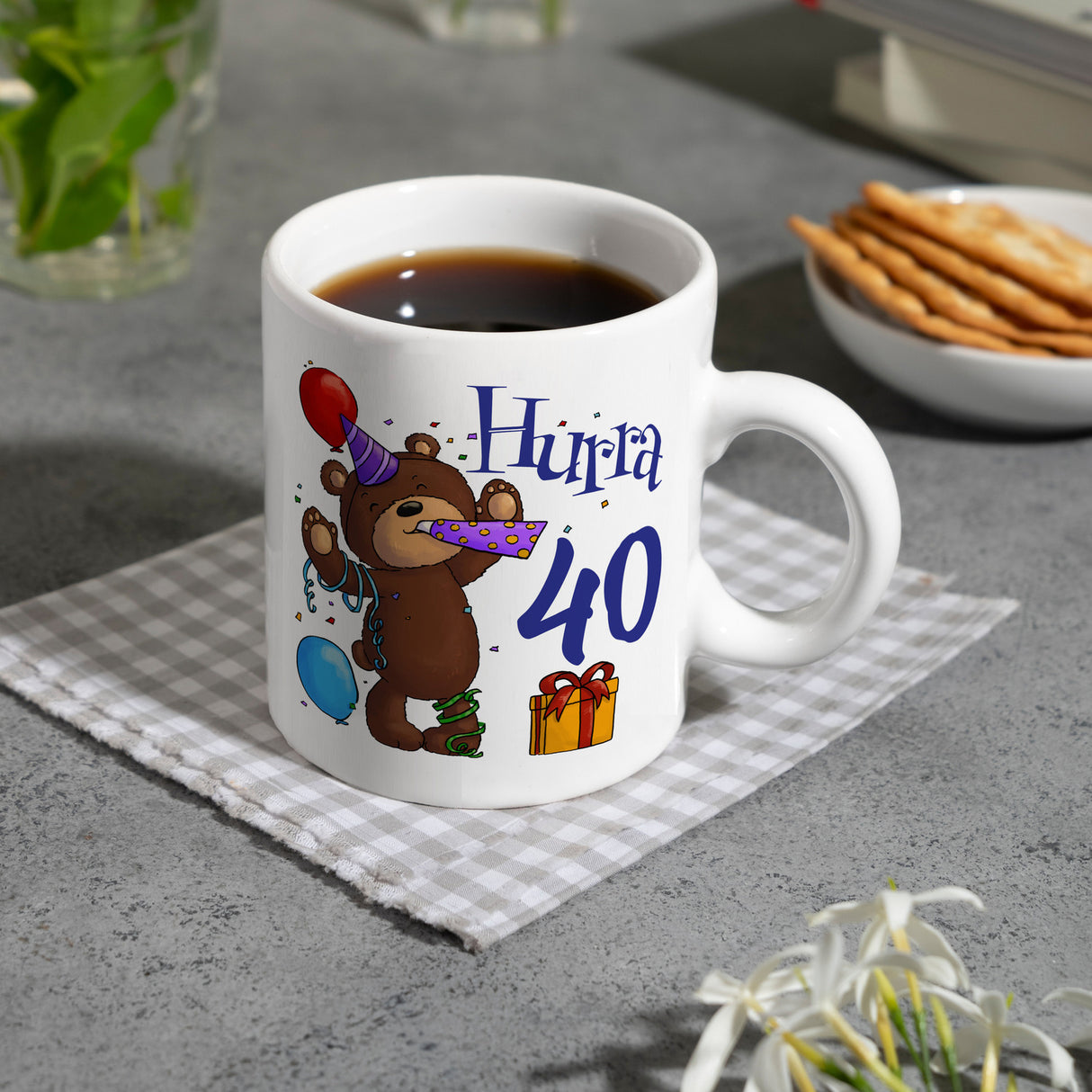 40. Geburtstag Kaffeebecher mit lustigem Spruch: Teddy