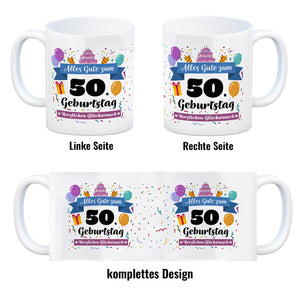 50. Geburtstag Kaffeebecher mit lustigem Spruch: Alles Gute