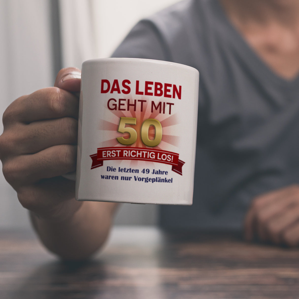 50. Geburtstag Kaffeebecher mit lustigem Spruch: Vorgeplänkel