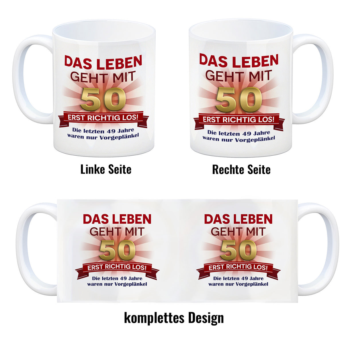 50. Geburtstag Kaffeebecher mit lustigem Spruch: Vorgeplänkel