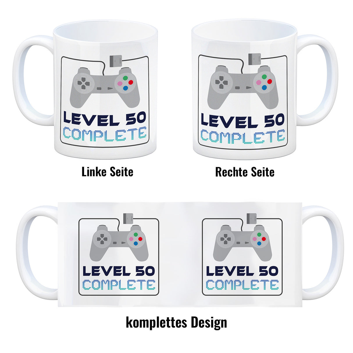 50. Geburtstag Kaffeebecher mit lustigem Spruch: Level 50