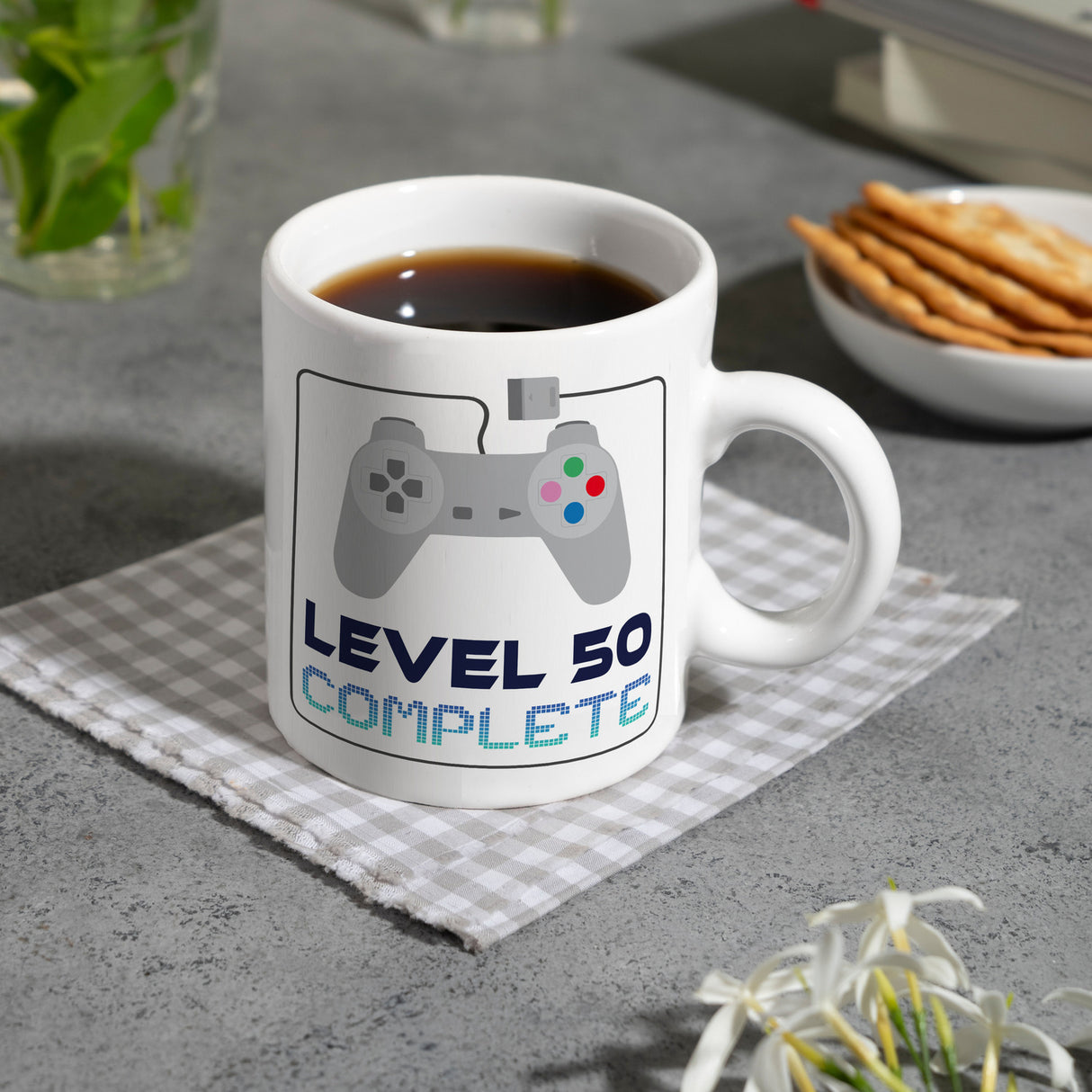 50. Geburtstag Kaffeebecher mit lustigem Spruch: Level 50