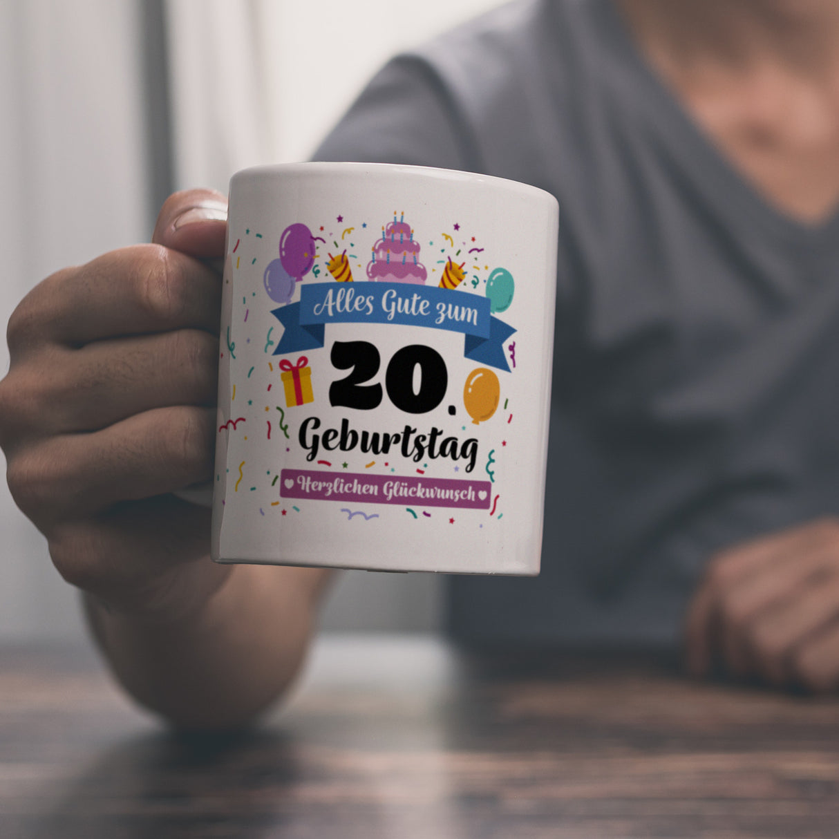 20. Geburtstag Kaffeebecher mit lustigem Spruch: Alles Gute