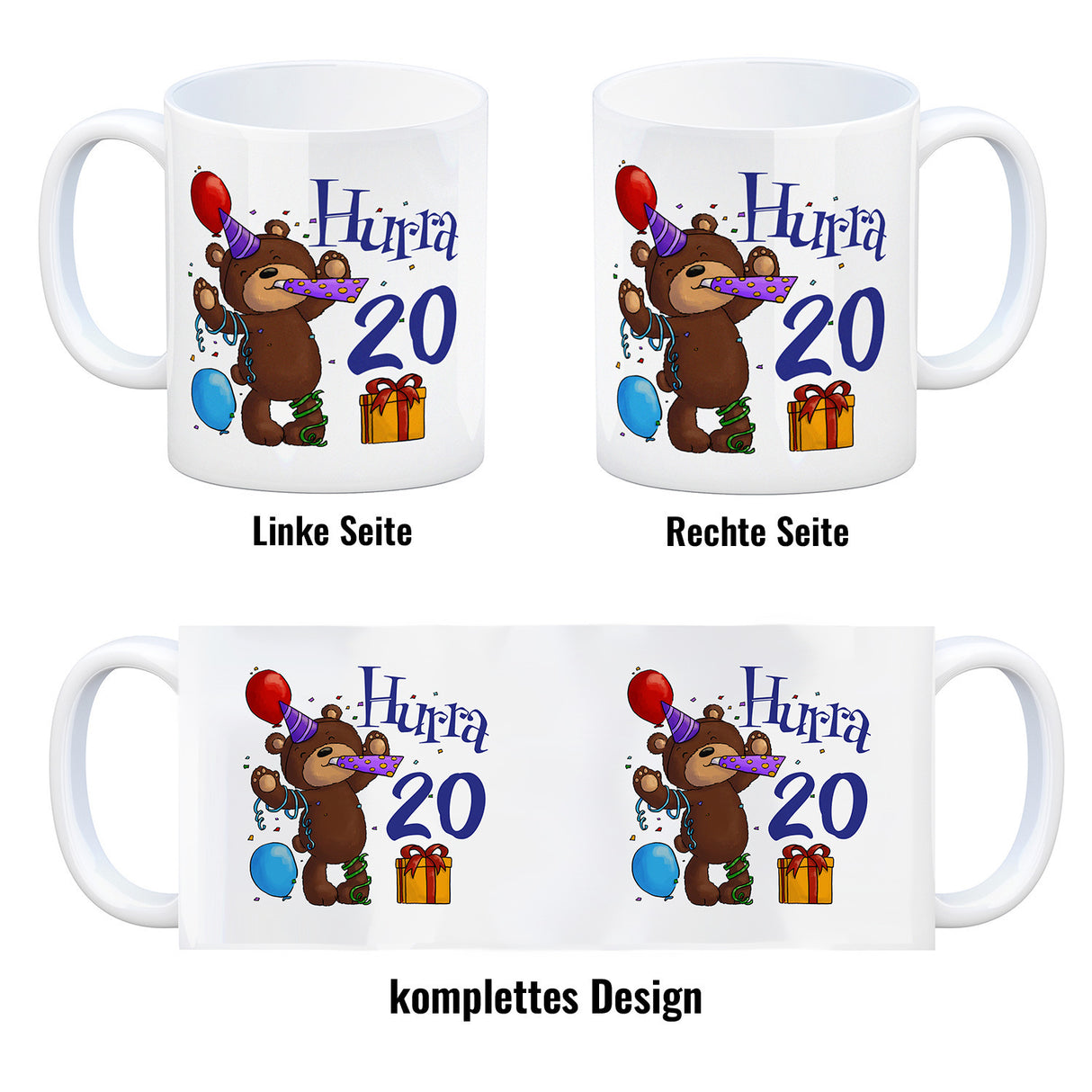 20. Geburtstag Kaffeebecher mit lustigem Spruch: Teddy