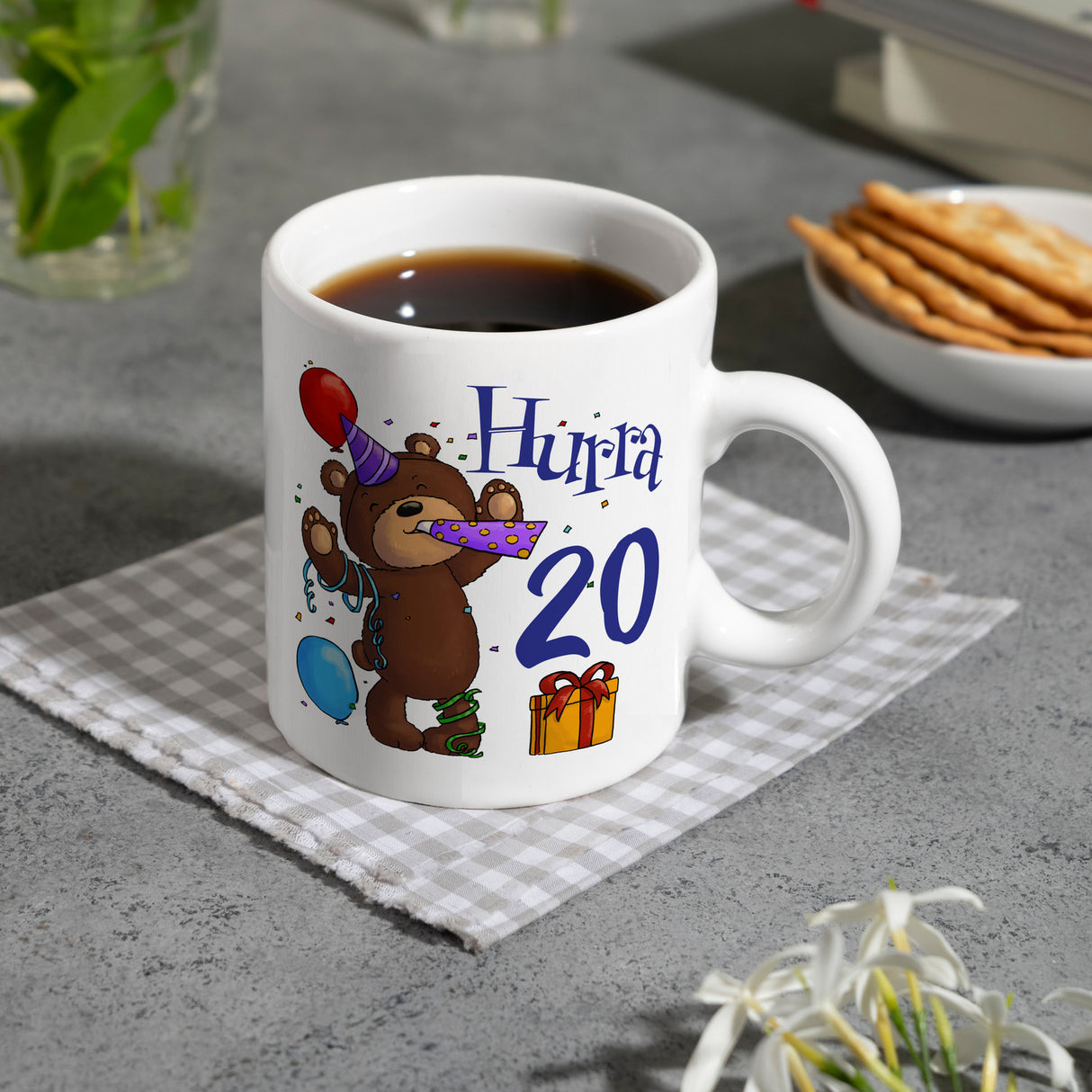 20. Geburtstag Kaffeebecher mit lustigem Spruch: Teddy