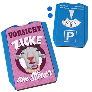 Vorsicht Zicke am Steuer Ziege Parkscheibe mit 2 Einkaufswagenchips