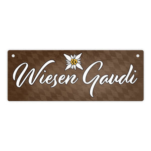 Wiesen Gaudi Edelweiß Metallschild in Holzoptik