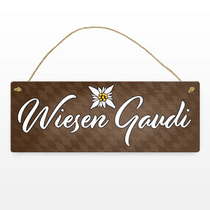 Wiesen Gaudi Edelweiß Metallschild in Holzoptik