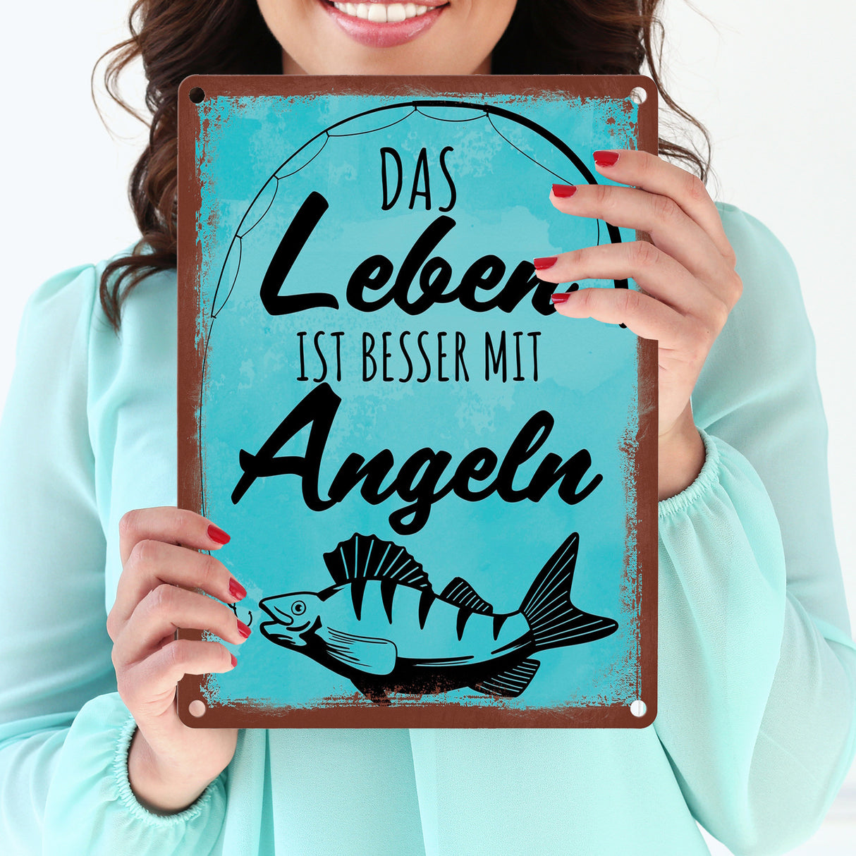Das Leben ist besser mit Angeln Metallschild mit Fisch Motiv