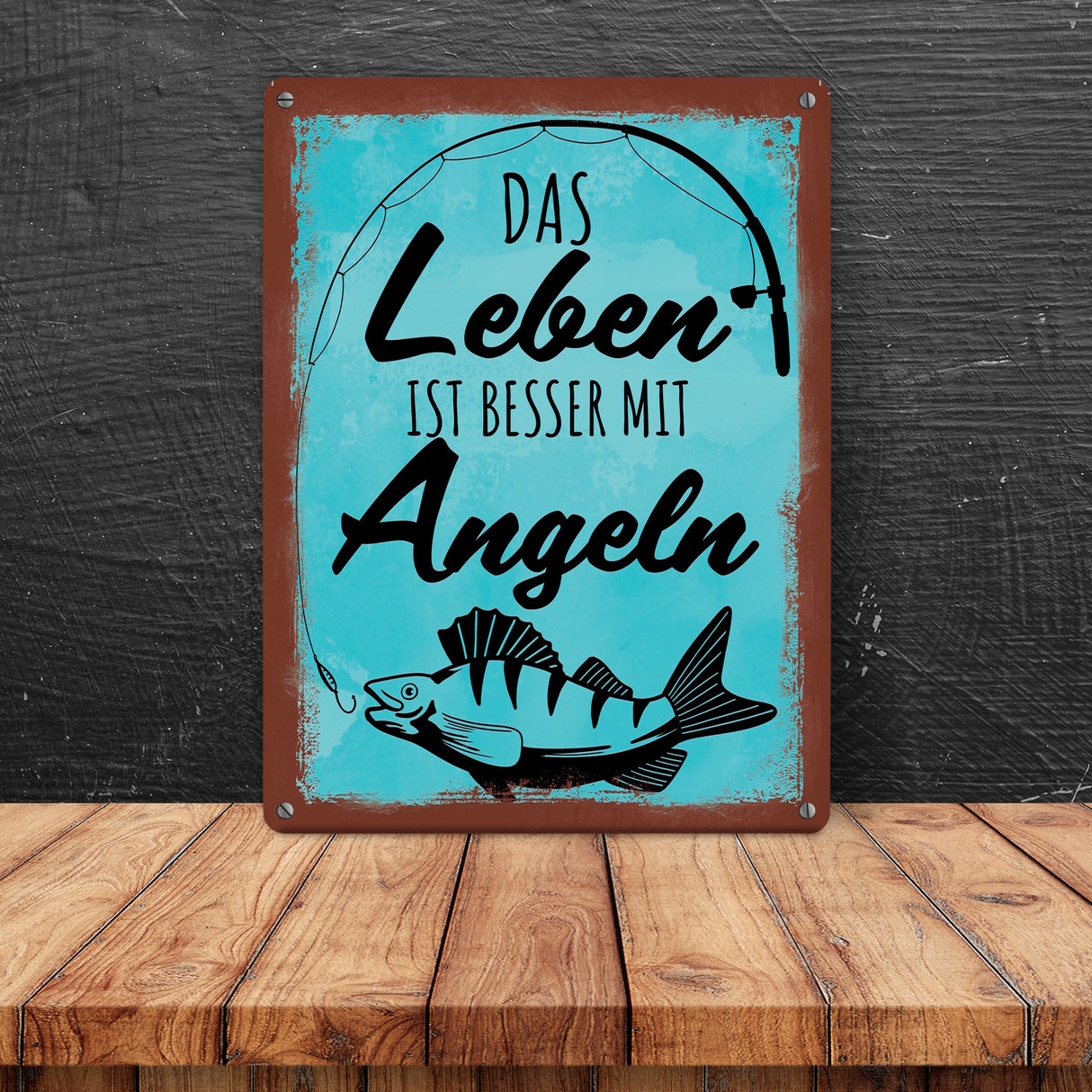 Das Leben ist besser mit Angeln Metallschild mit Fisch Motiv