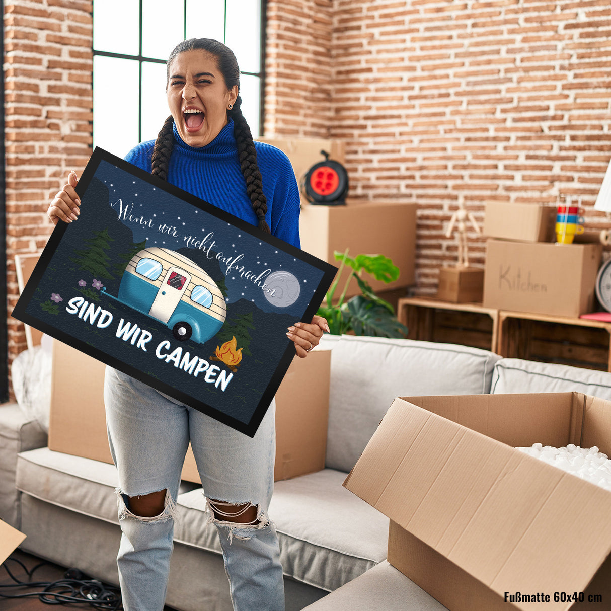 Wenn wir nicht aufmachen sind wir campen Nachthimmel Fußmatte