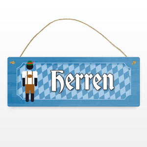 Herren Toilette Metallschild auf bayrische Art mit Lederhosen