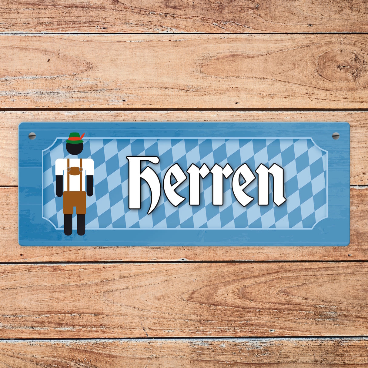 Herren Toilette Metallschild auf bayrische Art mit Lederhosen