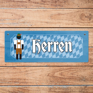 Herren Toilette Metallschild auf bayrische Art mit Lederhosen