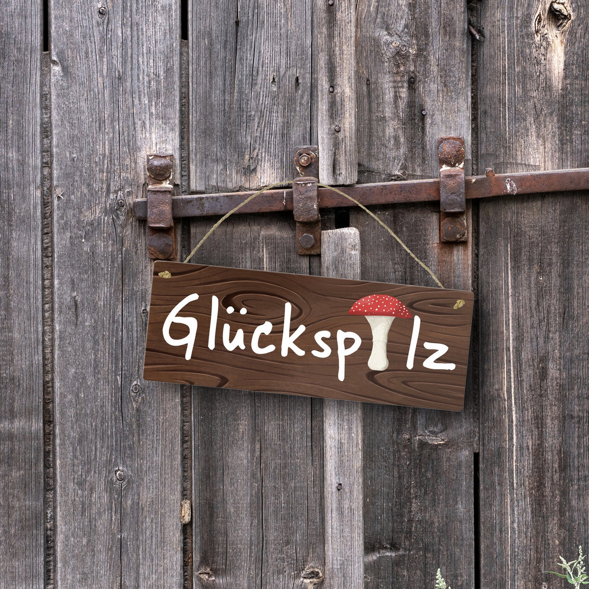 Glückspilz Metallschild in Holzoptik
