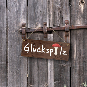 Glückspilz Metallschild in Holzoptik