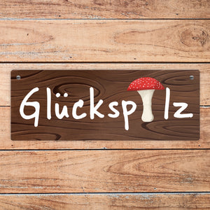 Glückspilz Metallschild in Holzoptik