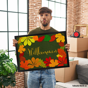 Willkommen Herbst Fußmatte mit Laubkranz
