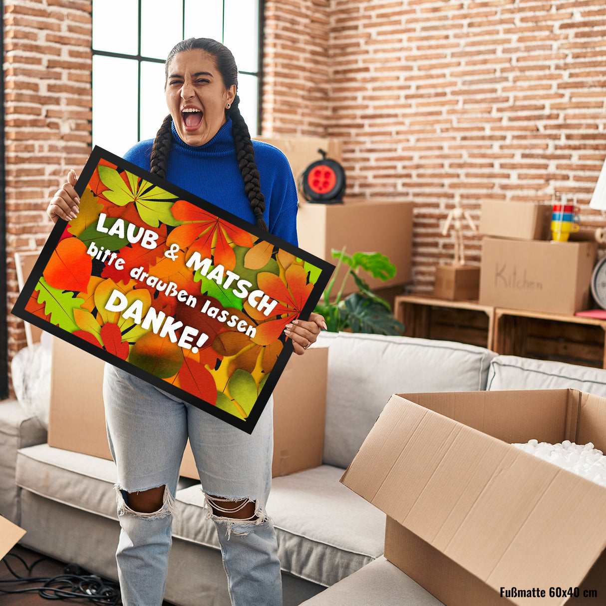 Laub & Matsch bitte draußen lassen Fußmatte mit Laubmotiv