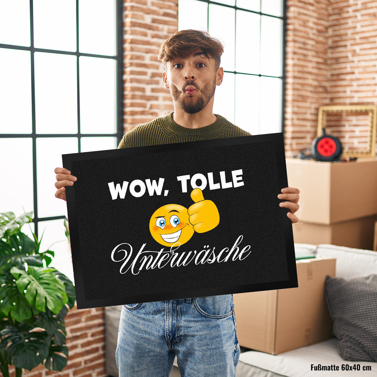 Wow tolle Unterwäsche Fußmatte mit grinsendem Emoticon