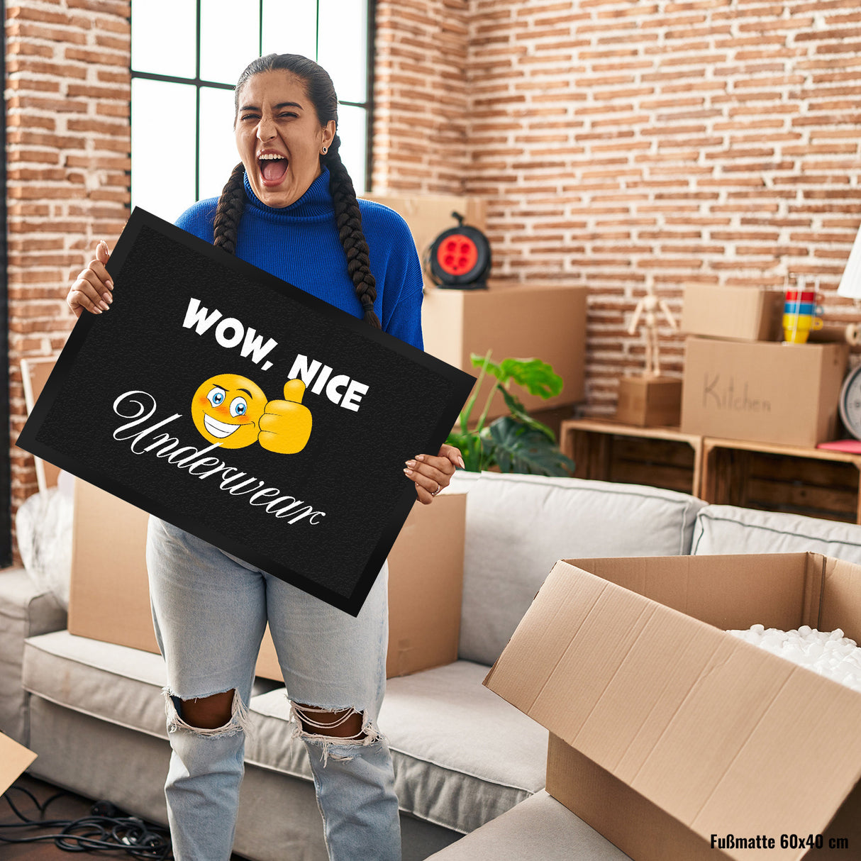 Wow, nice Underwear Fußmatte mit grinsendem Emoticon