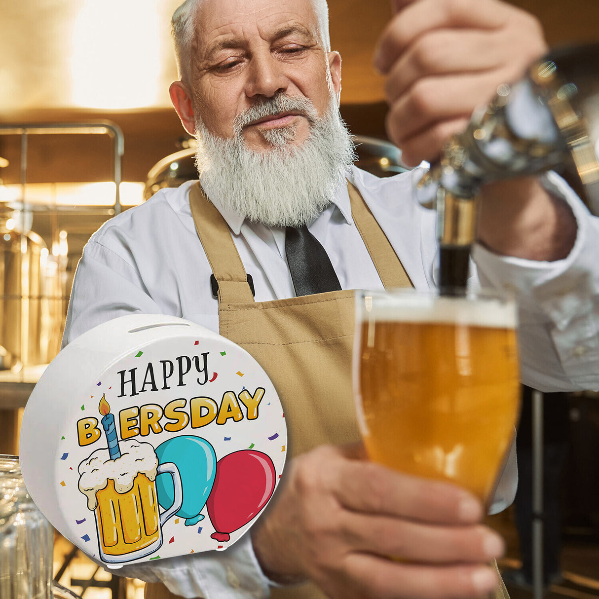 Happy Biersday Spardose mit Bier und Ballons