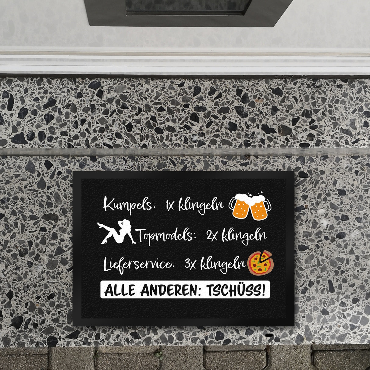 Kumpels, Topmodels, Lieferservice Klingel Fußmatte für die Männerhöhle