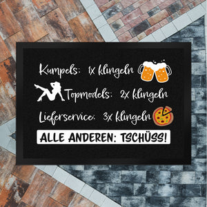 Kumpels, Topmodels, Lieferservice Klingel Fußmatte für die Männerhöhle