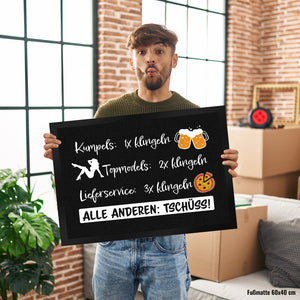 Kumpels, Topmodels, Lieferservice Klingel Fußmatte für die Männerhöhle