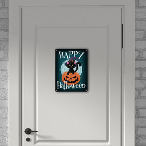 Happy Halloween Metallschild mit niedlicher schwarzer Katze