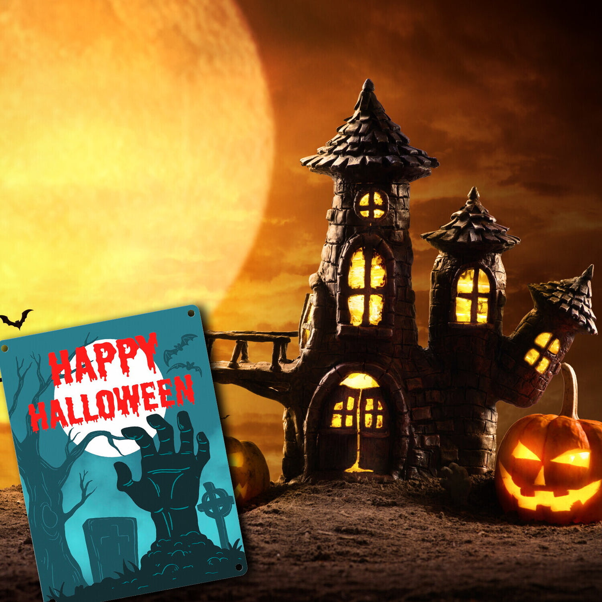 Happy Halloween Friedhof Metallschild mit Zombiehand